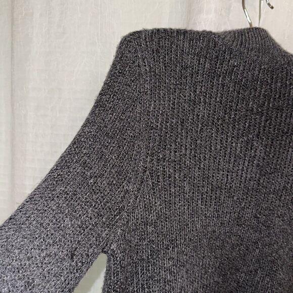 Halston M Charcoal Gray White Cotton Shirt Combo Knit Mock Neck Sweater - Picture 10 of 14